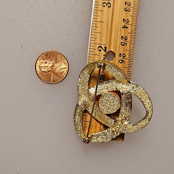 SARAH COVENTRY Orbit pin brooch coral orange center brooch vintage - Picture 2 of 4